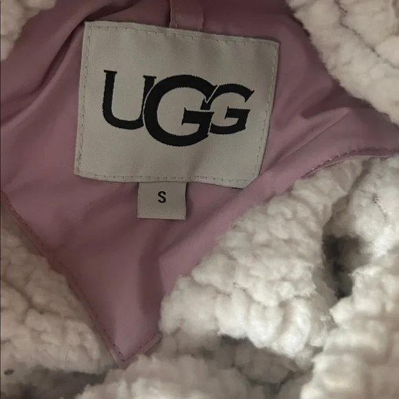 UGG Light Pink Puffer Jacket with Cream Faux Fur - Picture 7 of 8